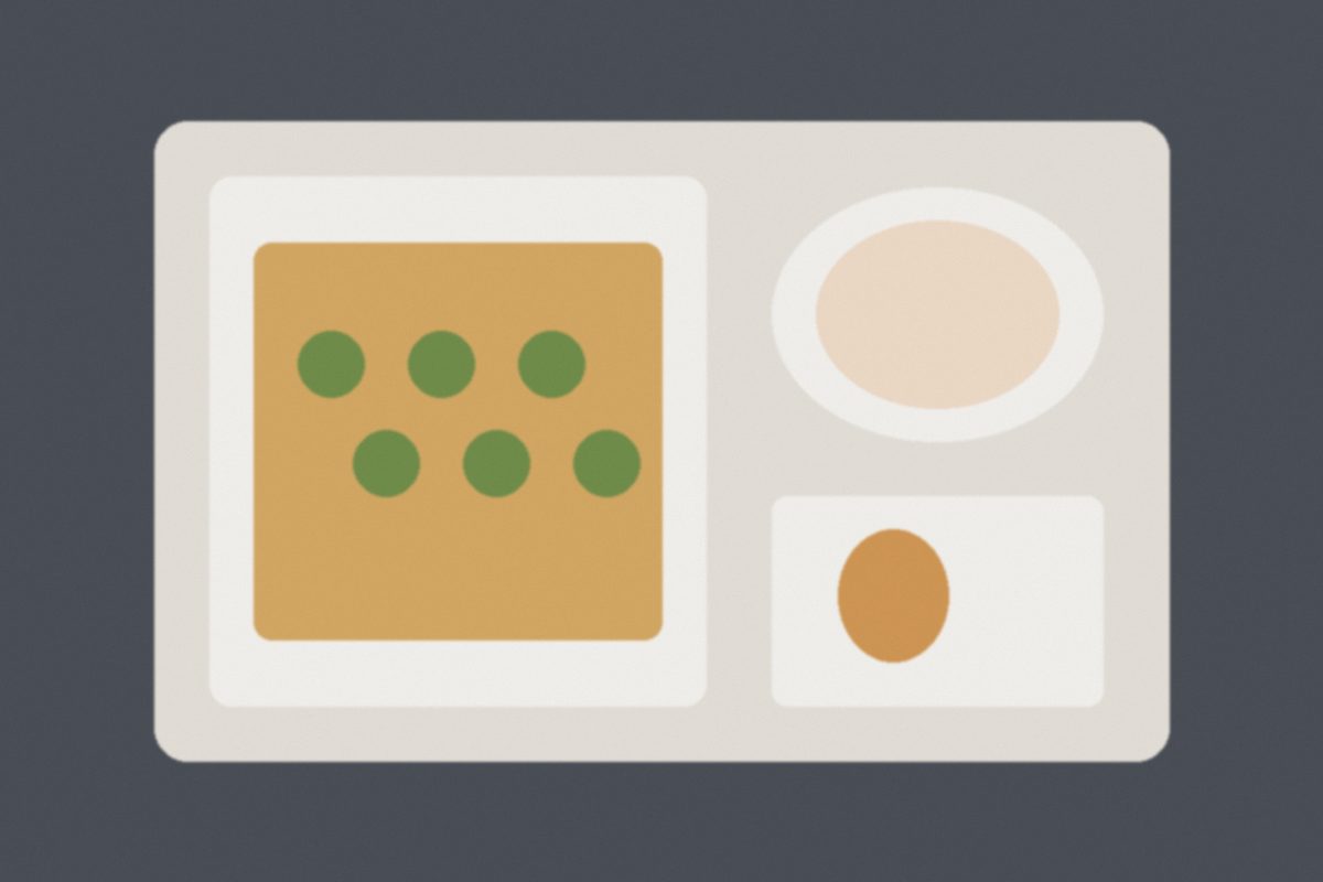 Meal tray with salad, main course and dessert